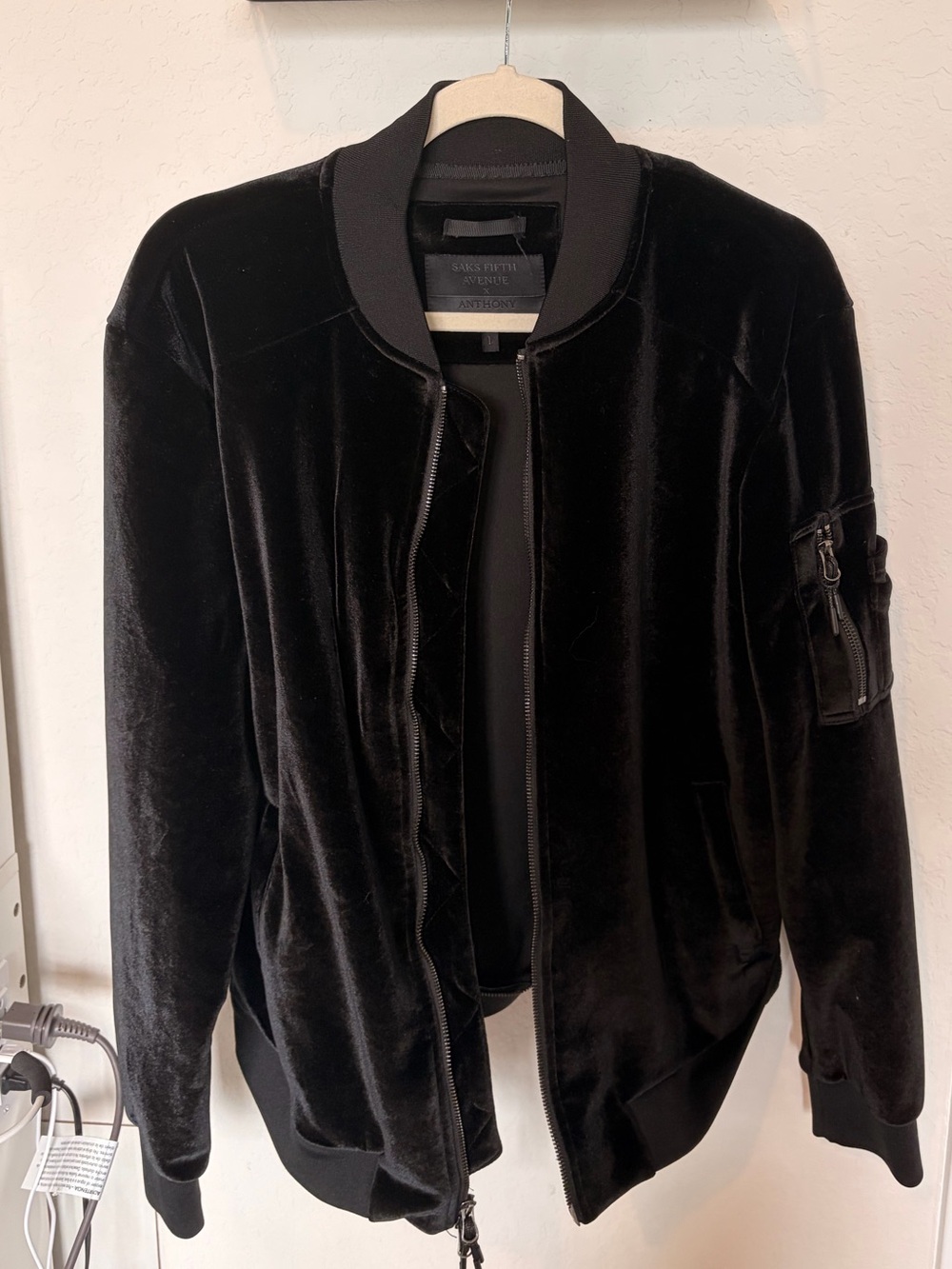 Saks Fifth Avenue Black Velvet Bomber Jacket